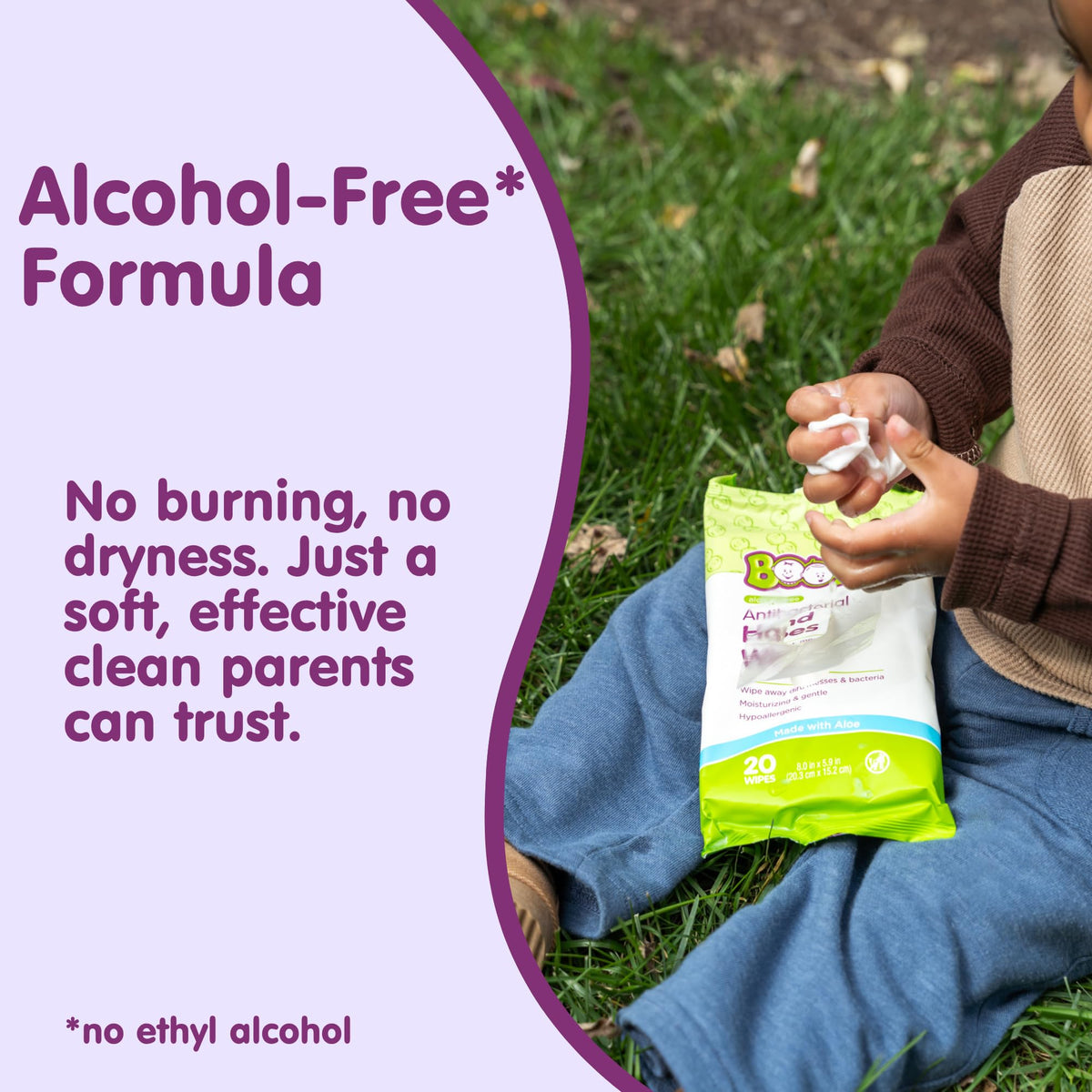 Boogie Antibacterial Hand Wipes offer an alcohol-free formula, exclusively available at Curat Cart, ensuring effective cleanliness for families.