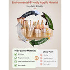 Stylish rotating makeup organizer made of eco-friendly acrylic; BPA-free and recycled materials for safe, healthy storage.