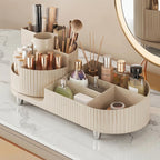 Stylish rotating makeup organizer with multiple compartments for skincare and beauty products. Verified by CuratCart.