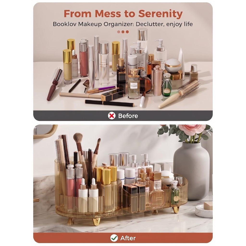 Transform your space with the Booklov Rotating Makeup Organizer; 100% genuine design for effortless organization and beauty.