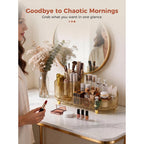 Stylish Booklov Rotating Makeup Organizer featuring sleek design, showcasing various cosmetics for easy access.