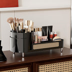 Booklov Rotating Makeup Organizer with compartments for brushes, cosmetics, and skincare. Verified by CuratCart.