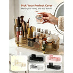 Stylish rotating makeup organizer with various colors. Perfect for keeping your vanity organized. Verified by CuratCart.