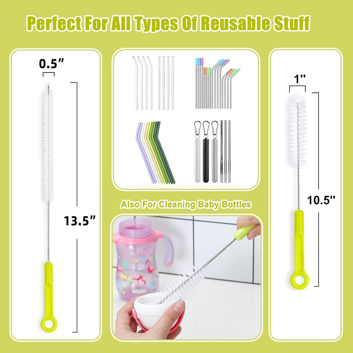 Efficient Bottle Cleaning Brush Set for all reusable items, 100% Authentic at Curat Cart, Available in India.