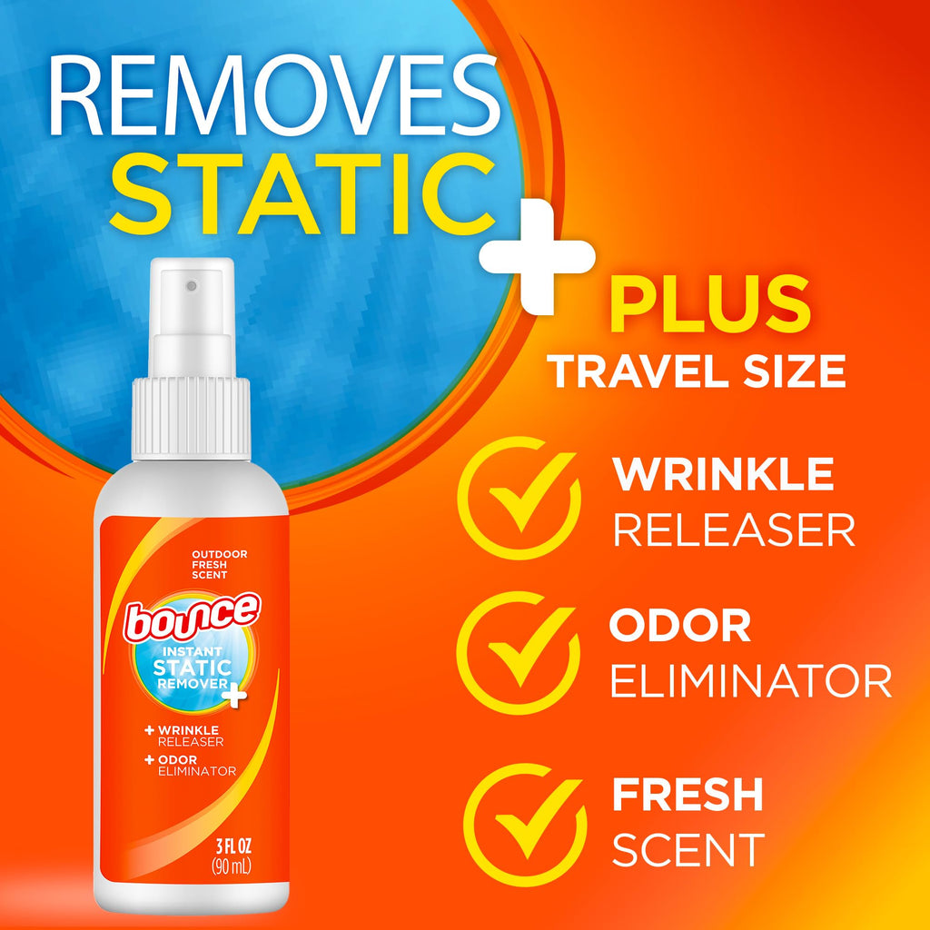 Bounce Anti Static Spray, 100% Authentic, removes static, wrinkles, and odors. Available in India at Curat Cart.
