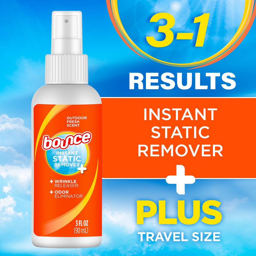 Bounce Anti Static Spray offers instant static removal, wrinkle release, and odor elimination. Perfect for daily use. Available at Curat Cart.