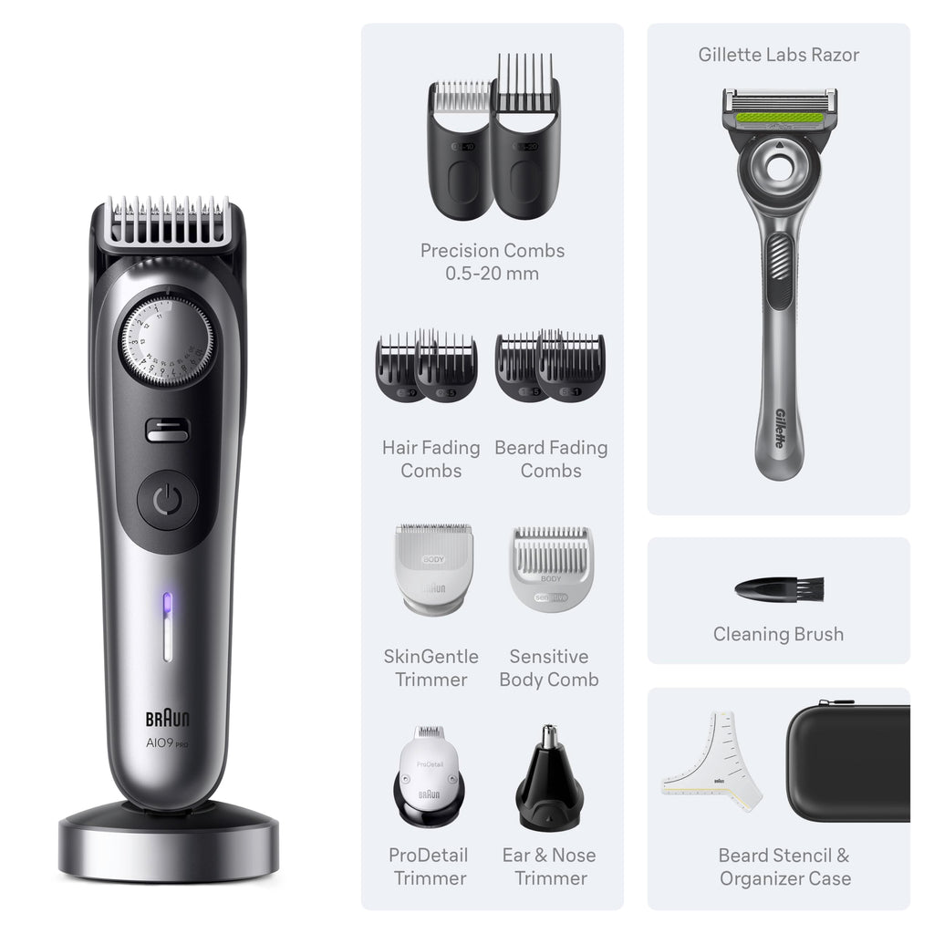 Upgrade your grooming routine with the Braun Series 9 PRO Electric Trimmer, featuring precision combs and versatile attachments. Available at Curat Cart.