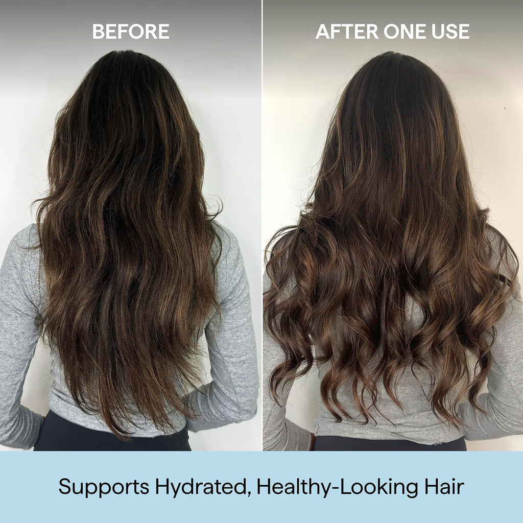 Image shows hair before and after using Briogeo Scalp Revival. Supports hydrated, healthy-looking hair. Verified by CuratCart.