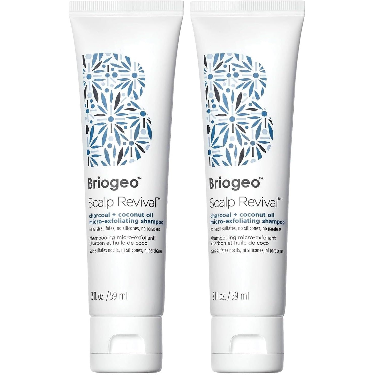 Briogeo Scalp Revival, 100% genuine, features charcoal and coconut oil for healthy scalp, exfoliating shampoo, 2 tubes, 21 oz.