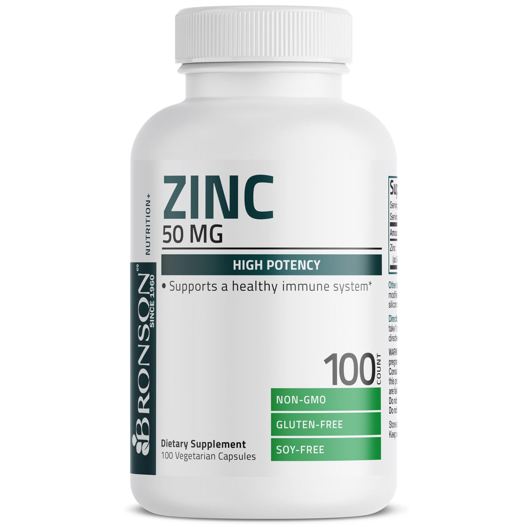 Bronson Zinc Complex in official packaging supports immune health. Premium quality vegetarian capsules at Curat Cart.