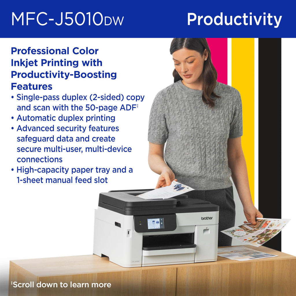 Brother INKvestment Color Inkjet Printer offers professional color printing with productivity features, perfect for daily use. Available at Curat Cart.