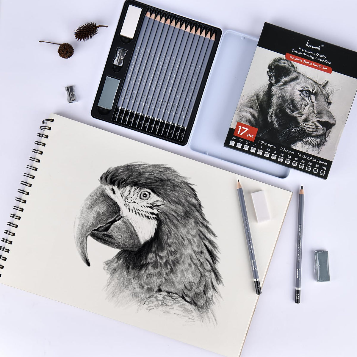 Brusarth Professional Sketch Pencils in a premium imported set, ideal for artists. Available at Curat Cart.