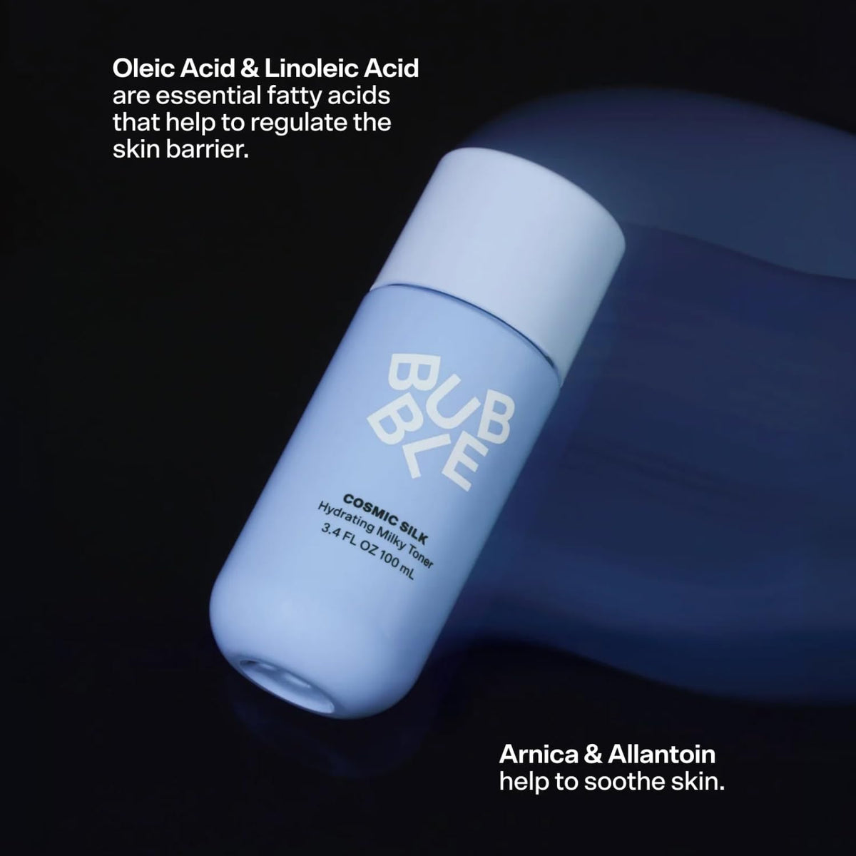 Discover the exclusive Bubble Skincare Cosmic Silk Toner, enriched with essential fatty acids for hydrated skin, available at Curat Cart.