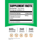 BulkSupplements Ashwagandha Extract Capsules, 100% authentic, available in India at Curat Cart. Contains 600mg per capsule for optimal health.