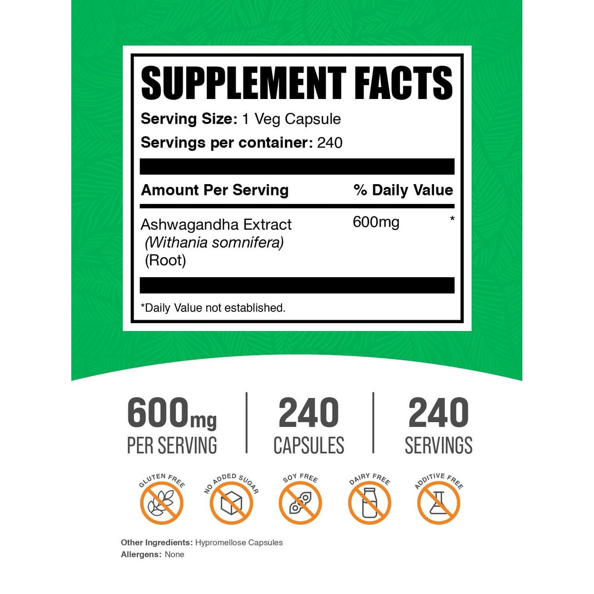 BulkSupplements Ashwagandha Extract Capsules, 100% authentic, available in India at Curat Cart. Contains 600mg per capsule for optimal health.