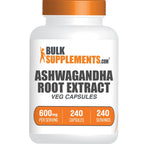 Premium imported BulkSupplements Ashwagandha Extract Capsules, 600mg per serving, 240 capsules. Available at Curat Cart.