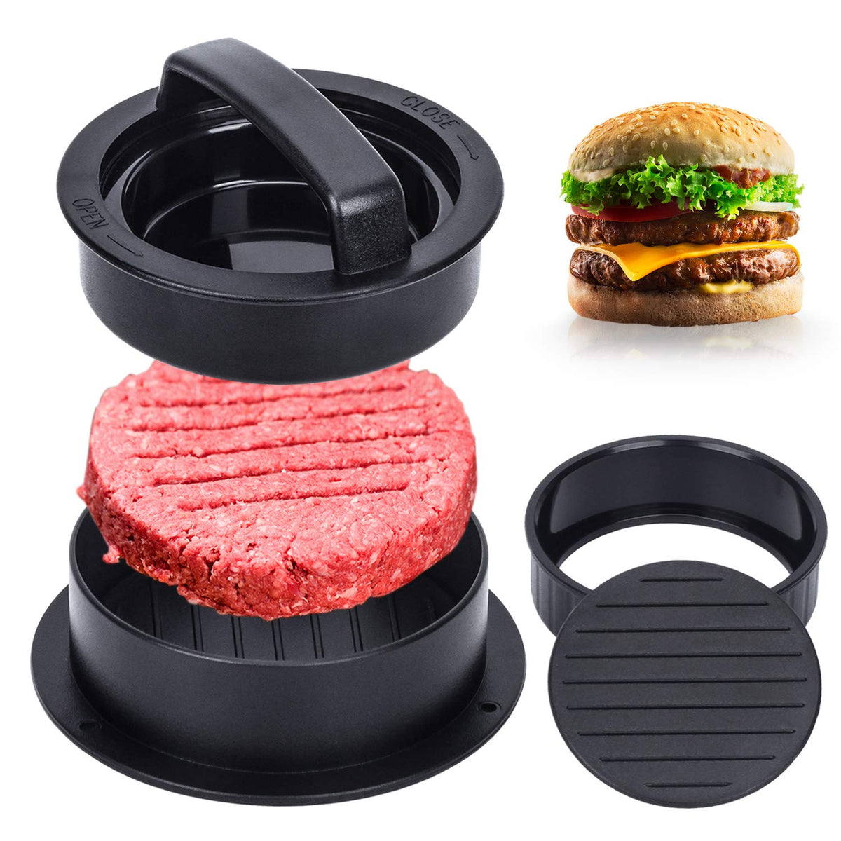 Craft perfect patties with this premium imported Burger Press Hamburger Patty Maker from Curat Cart, an international favorite for grilling enthusiasts.