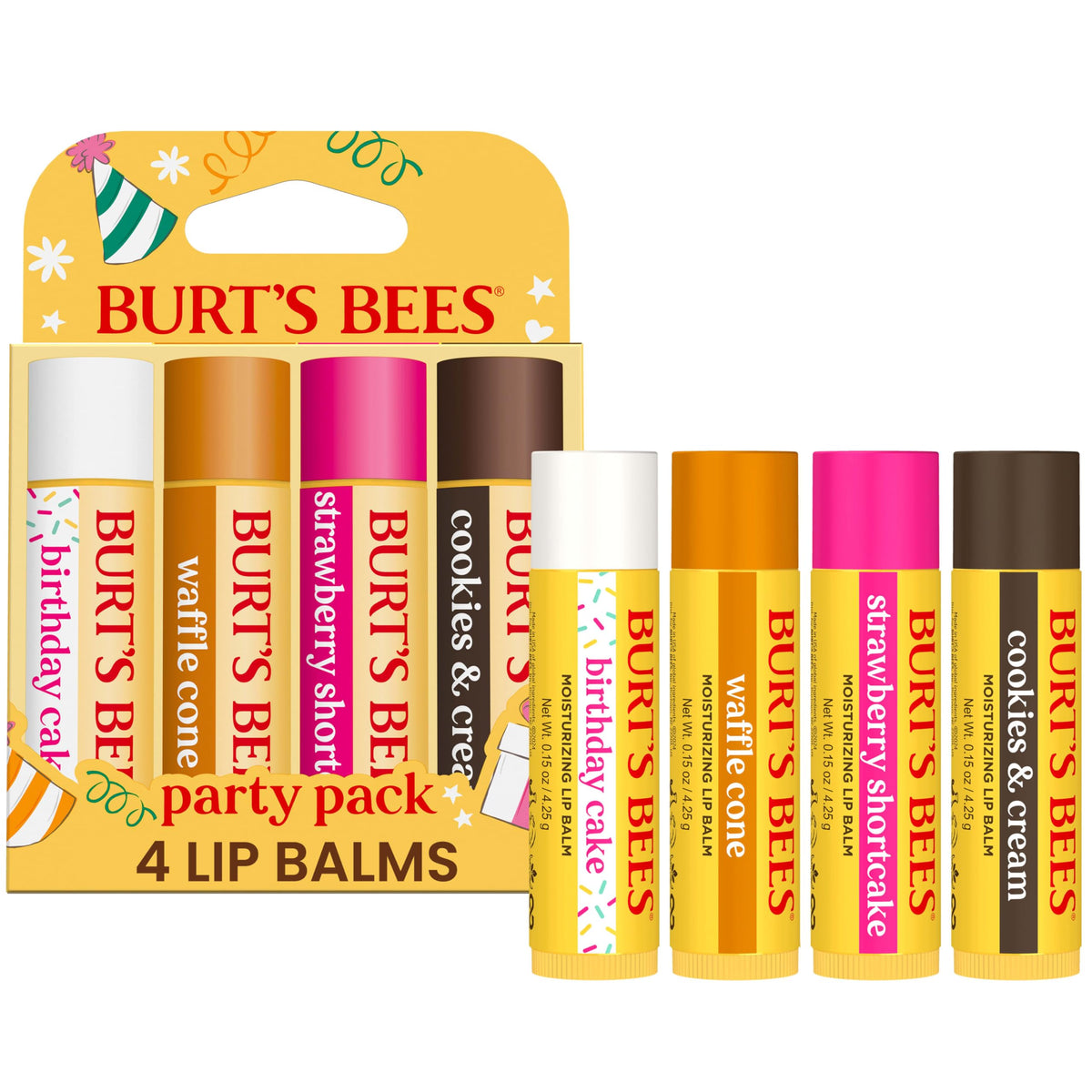 Burt's Bees Garden Party L gift set featuring four lip balms. Available in India, order online for hydration and flavor!