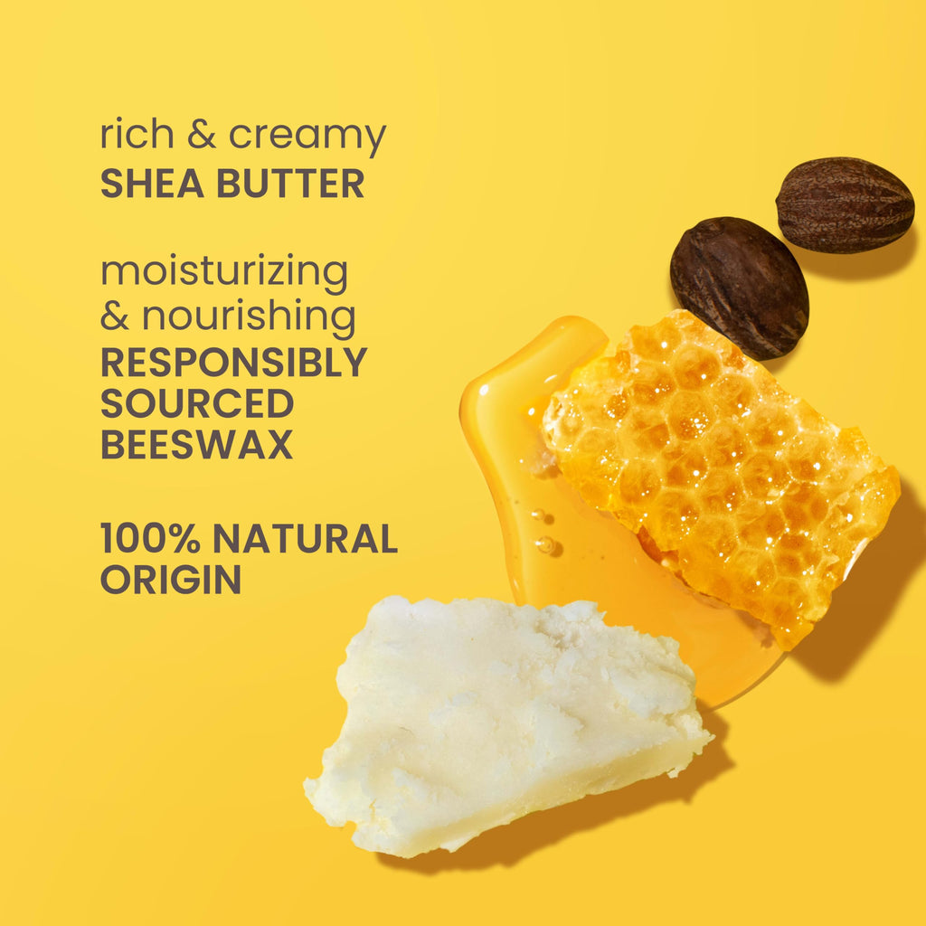 Burt's Bees Garden Party L features shea butter, beeswax, and honey, highlighting 100% natural ingredients in vibrant packaging.