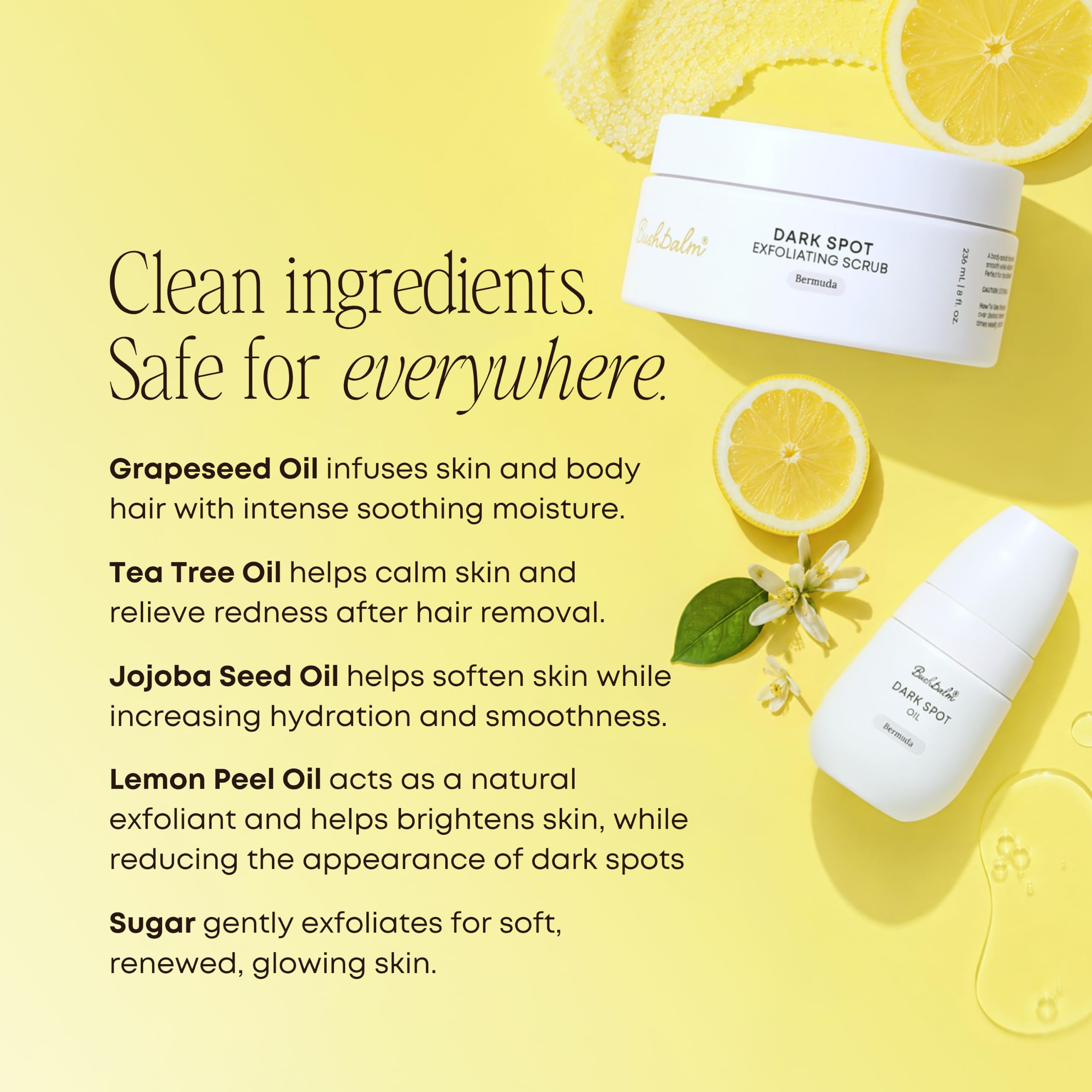 Bushbalm's 2-Step Ingrown Hair Routine features natural ingredients for skin smoothness. Order online for glowing skin!