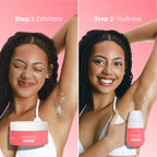 Authentic Bushbalm 2-Step Ingrown Hair Routine showcasing exfoliation and hydration for smooth skin.