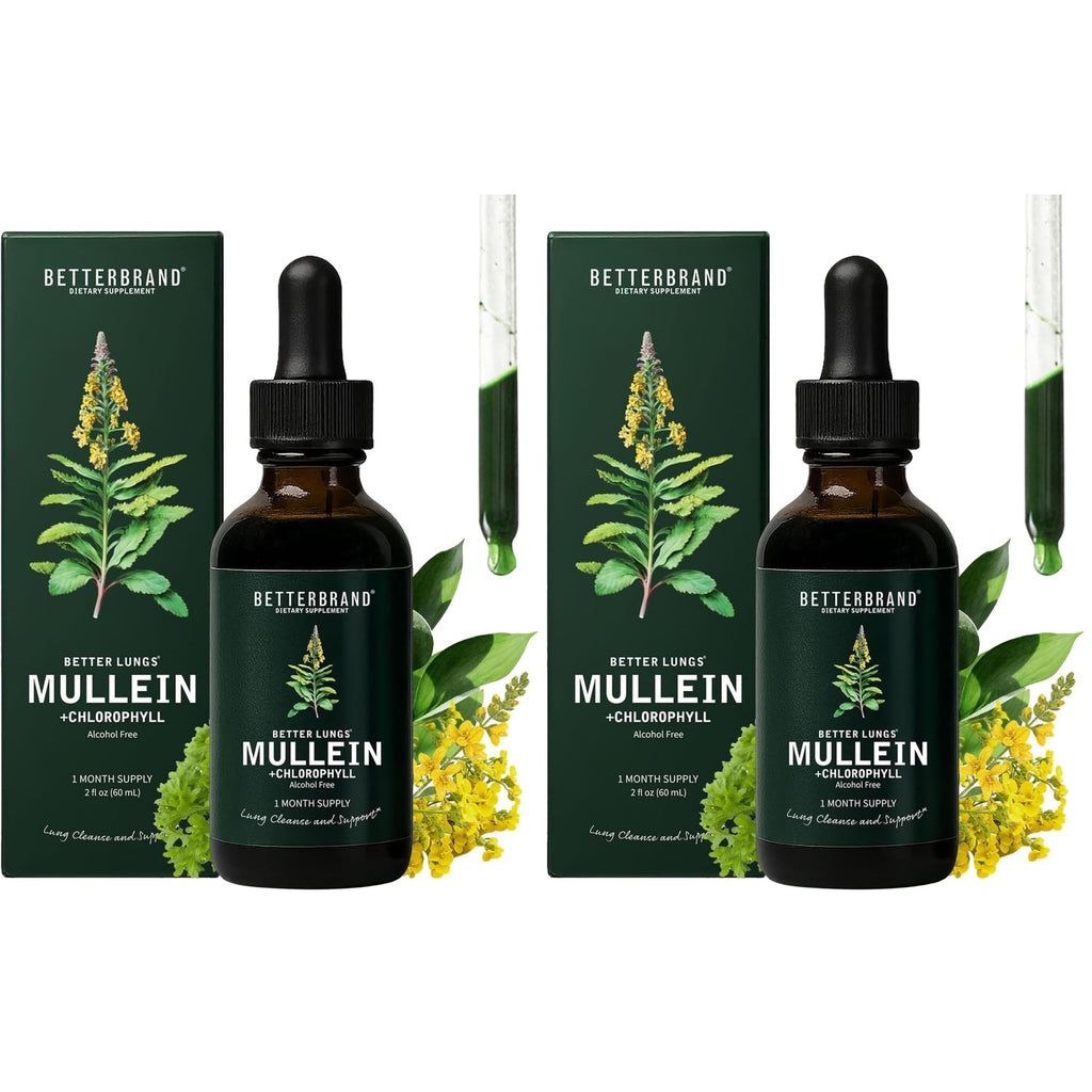 Betterbrand Mullein Drops, Alchohol-Free Lung Detox with Chlorophyll | 30:1 Mullein Leaf Tincture, Lung Cleanse, Long-Term Lung & Respiratory Health, Mullein Drops Supplement, Improved Airflow