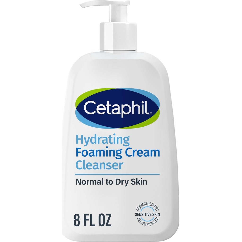 Cetaphil Cream to Foam Face Wash Hydrating Cleanser, 8 fl oz | Gentle Foaming Cleanser, Dry Sensitive Skin, Prebiotic Aloe, Fragrance Free, Hypoallergenic, Dermatologist Recommended