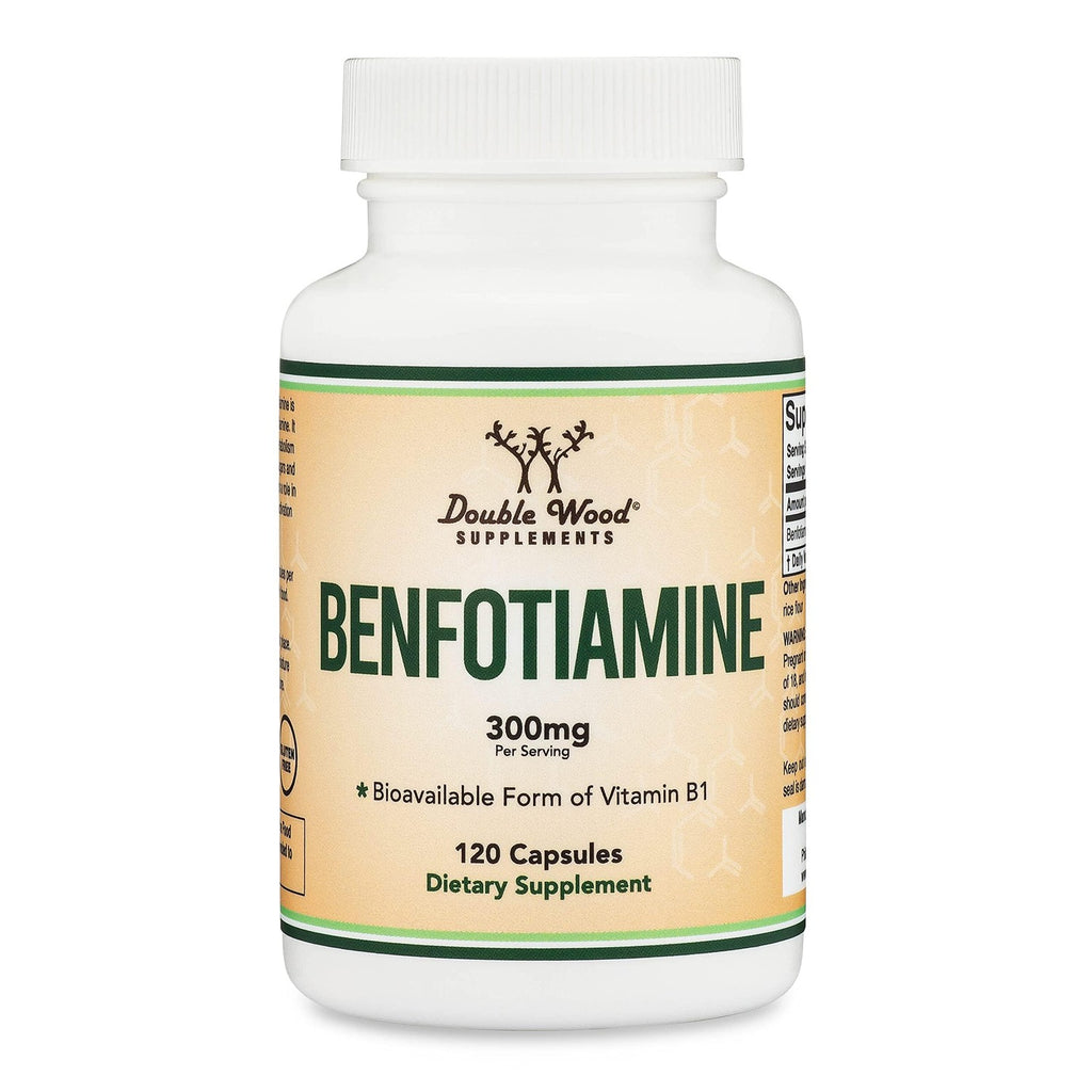 Benfotiamine 300mg Servings (Third Party Tested, 120 Capsules, 150mg Per Cap) Non-GMO, to Boost Thiamine B1 Levels (More Absorbable Than Thiamine, Fat Soluble) by Double Wood (Pack of 2)