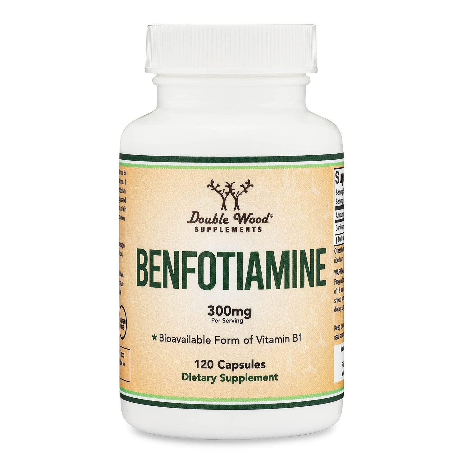 Benfotiamine 300mg Servings (Third Party Tested, 120 Capsules, 150mg Per Cap) Non-GMO, to Boost Thiamine B1 Levels (More Absorbable Than Thiamine, Fat Soluble) by Double Wood (Pack of 2)