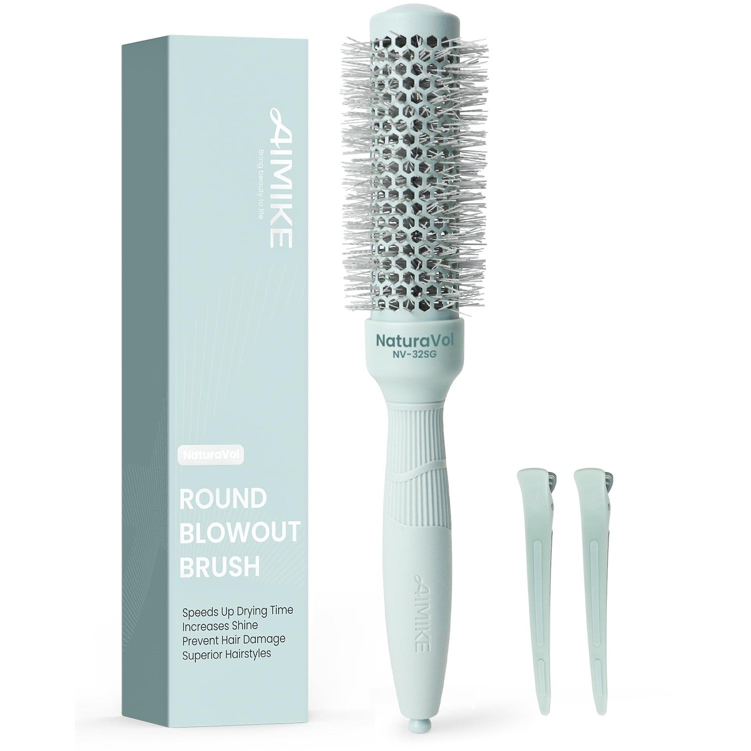 AIMIKE NaturaVol Small Round Brush for Blow Drying Short Hair and Bangs | 1.3"Barrel (2.1" with Bristles), Nano Thermal Ceramic Tech for Blow Out, Round Hair Brush for Smooth & Curl Styling At Home