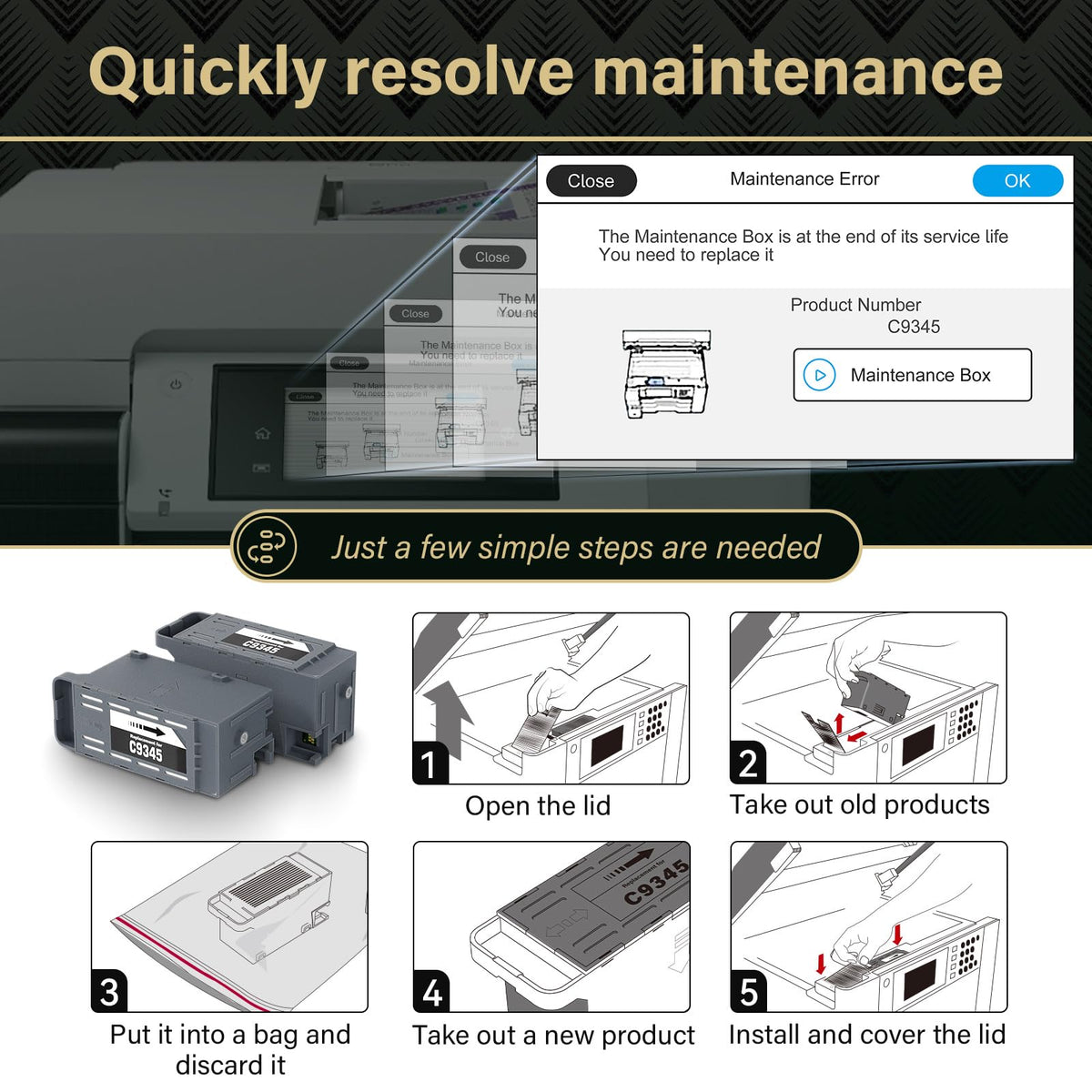 Premium imported C9345 Ink Maintenance Box Replacement for hassle-free printer upkeep. Available at Curat Cart.