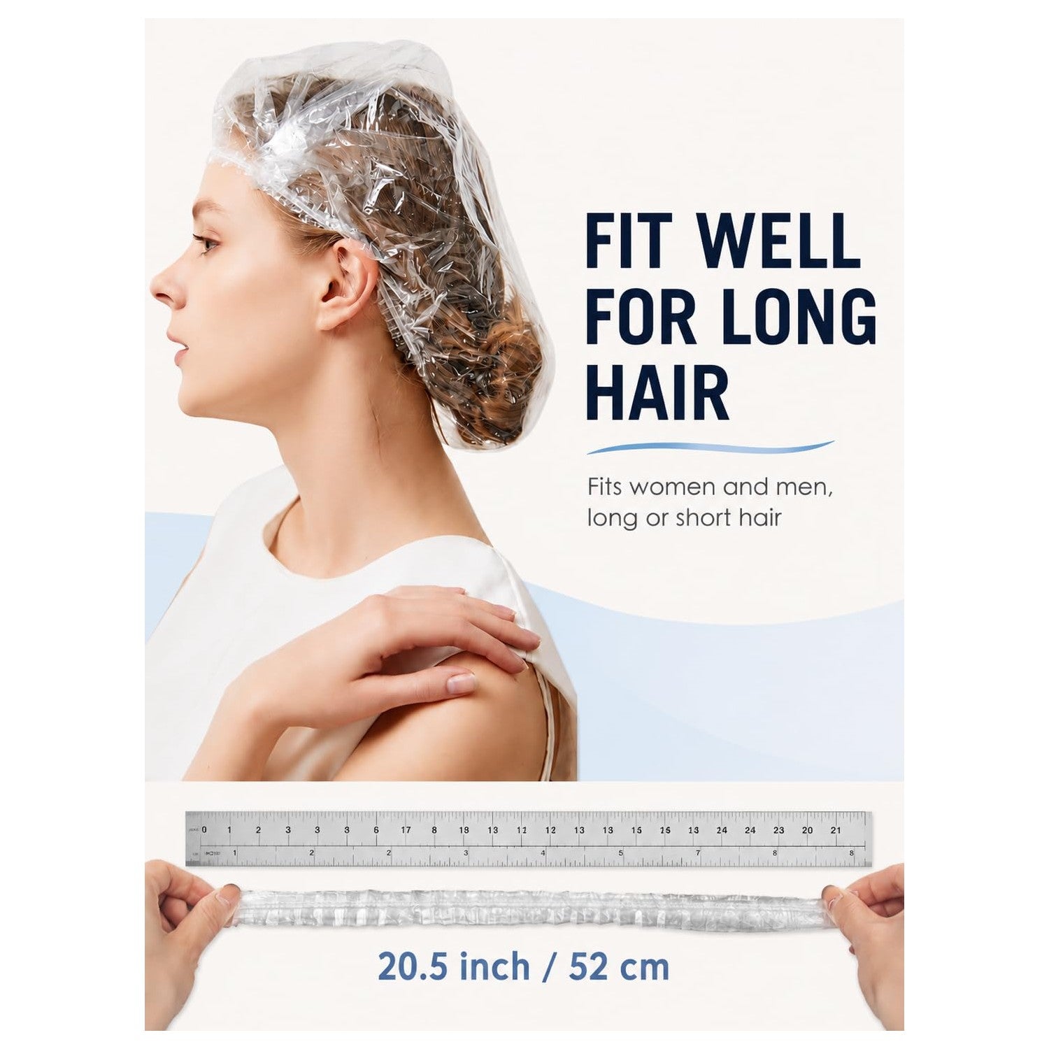 Auban 50 PCS Shower Cap Disposable,Bath Caps Larger Thick Clear Waterproof Plastic Elastic Hair Bath Caps For Women Hotel Travel Essentials Accessories Deep Conditioning Hair Care(19.3")