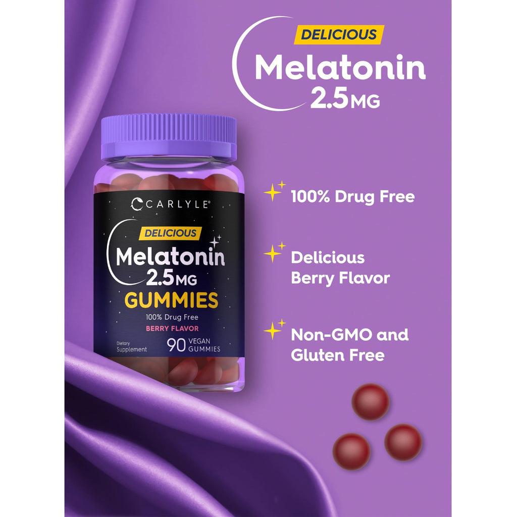 Carlyle Melatonin 2.5 mg Gummies | 90 Count | Berry Flavor | Vegan, Non-GMO, Gluten Free Gummy Supplement