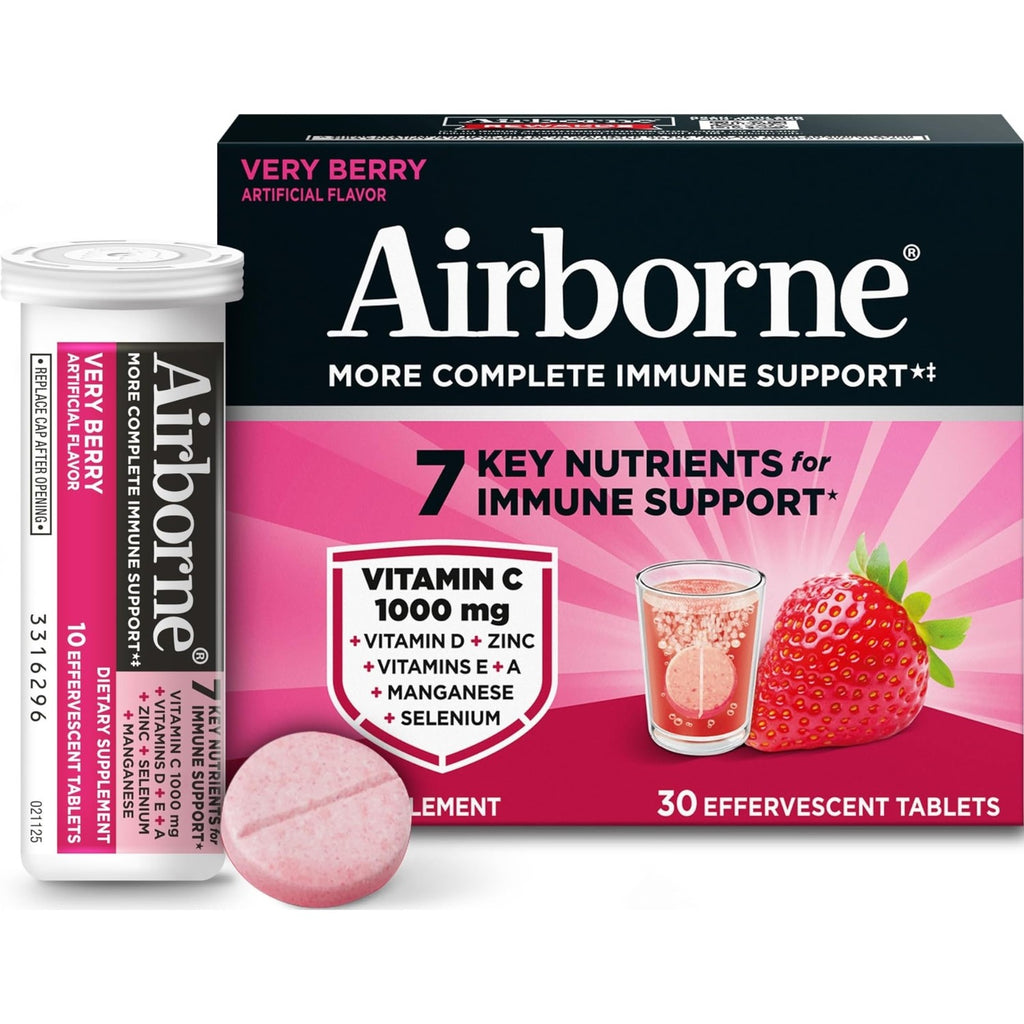 Airborne Immune Support Effervescent Tablets, Zesty Orange Flavor - 30ct with 1000mg Vitamin C + Vitamins A, D, E, Zinc, Selenium, Manganese & Herbal Blend - Sugar‑Free, Gluten‑Free