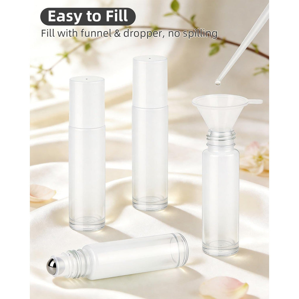 Set of 12 essential oil roller bottles. Includes funnel and dropper for easy, spill-free filling. Verified by CuratCart.