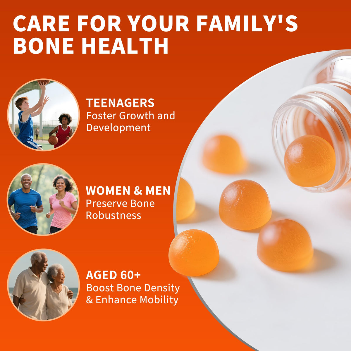 Calcium Citrate Gummies with Vitamin D3, promoting family bone health. Verified by CuratCart for quality assurance.