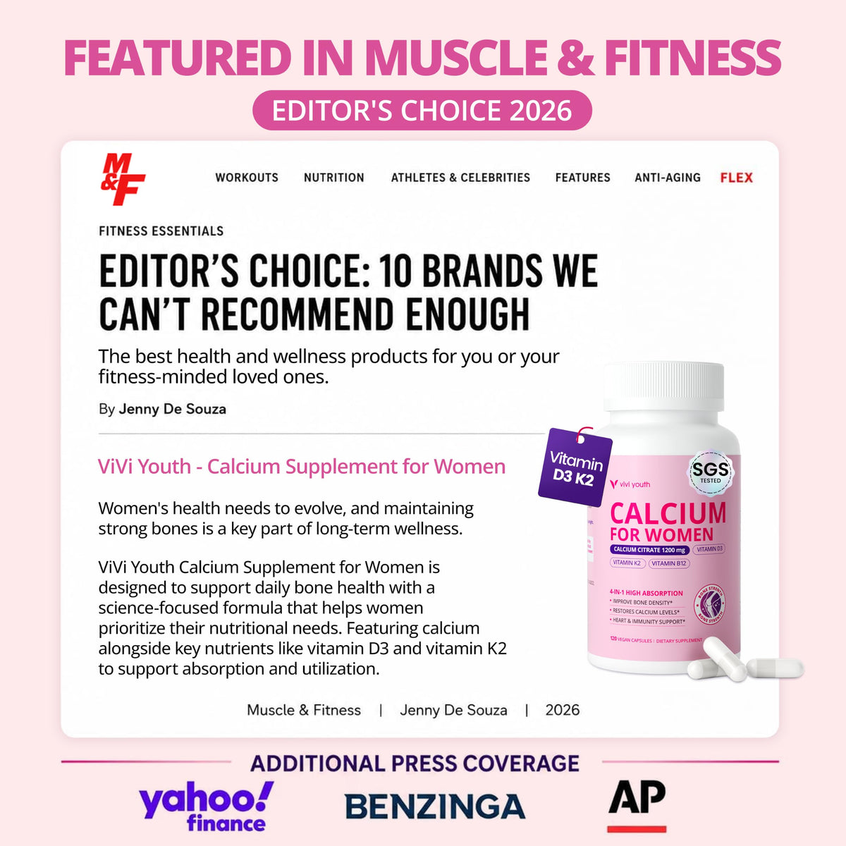 Premium Calcium Supplements for Women in official packaging, featuring Vitamin D3 and K2, available at Curat Cart.