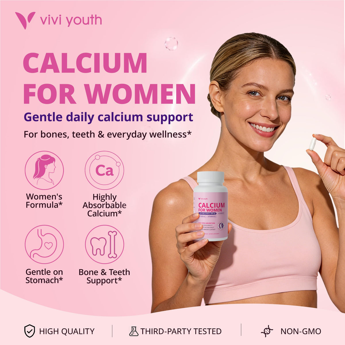 Calcium Supplements for Women, 100% Authentic, available in India at Curat Cart. Supports bones, teeth, and overall wellness.