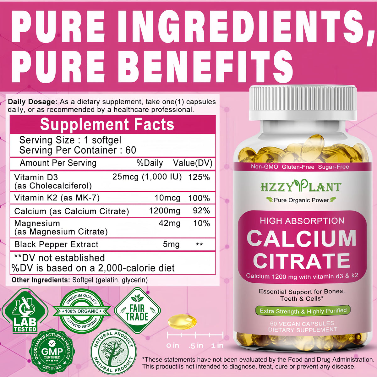 High absorption calcium citrate supplements for women in official Curat Cart packaging, featuring pure ingredients and essential nutrients.