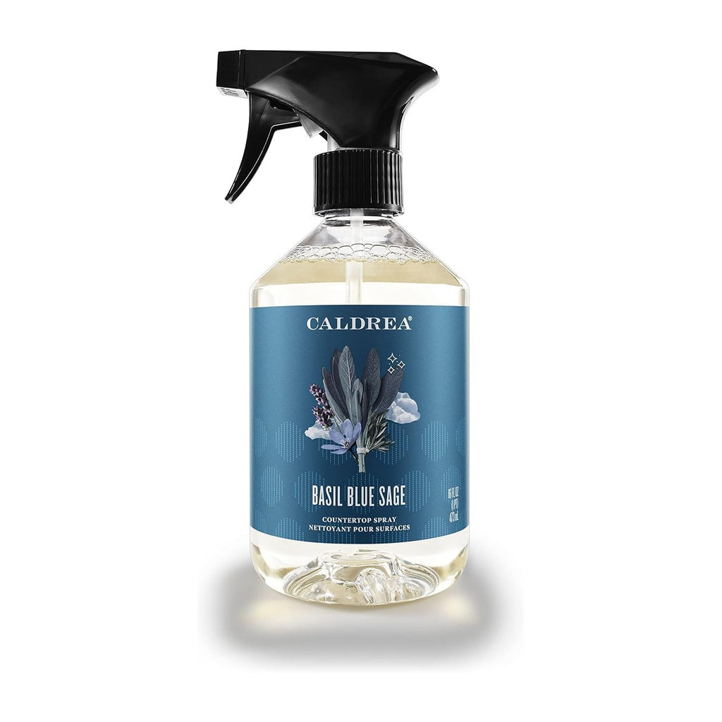 Caldrea Multi-surface Spray Cleaner in official packaging, featuring a high-quality finish with Basil Blue Sage scent. Available at Curat Cart.