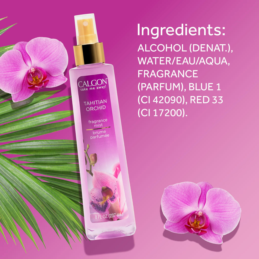 Calgon Tahitian Orchid Body Mist features an authentic floral scent, perfect for refreshing your fragrance throughout the day.