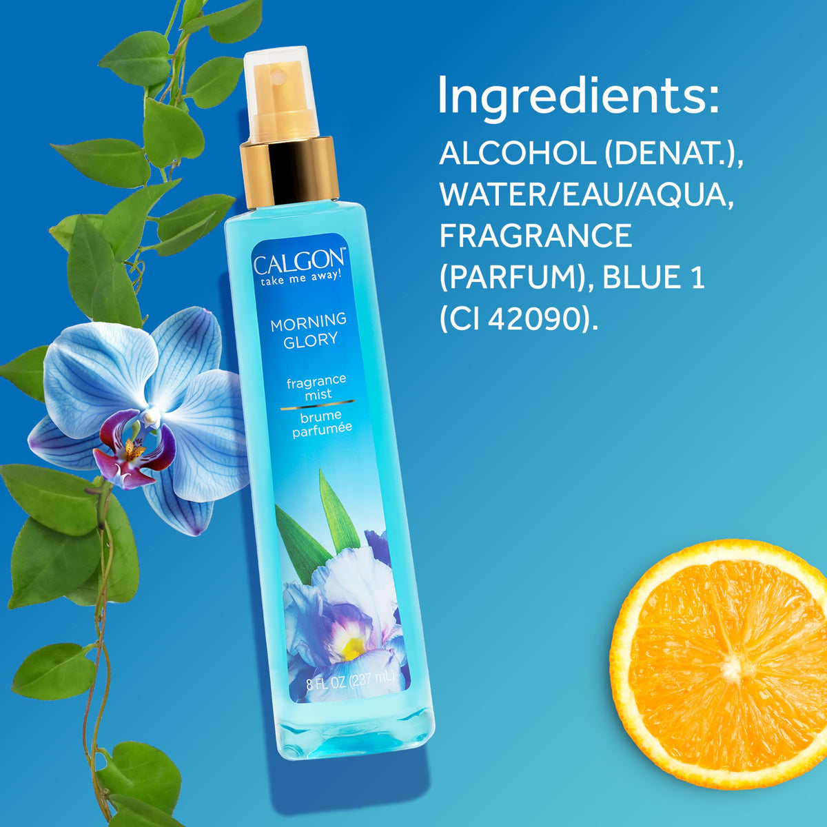 Premium imported Calgon Morning Glory fragrance body mist with floral notes, perfect for freshening up your day.