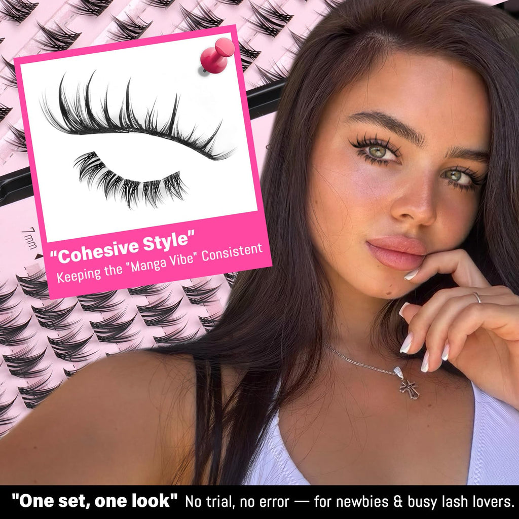 Shop 'Calphdiar Bottom Lash Clusters' for a cohesive 'Manga Vibe'. Available online for a perfect fairy eye look.