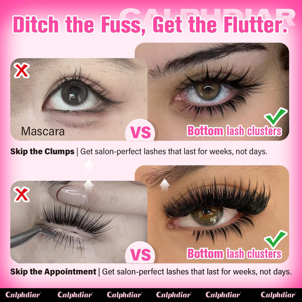 Transform your look with Calphdiar's Bottom Lash Clusters. Available online. Order now for salon-perfect lashes!