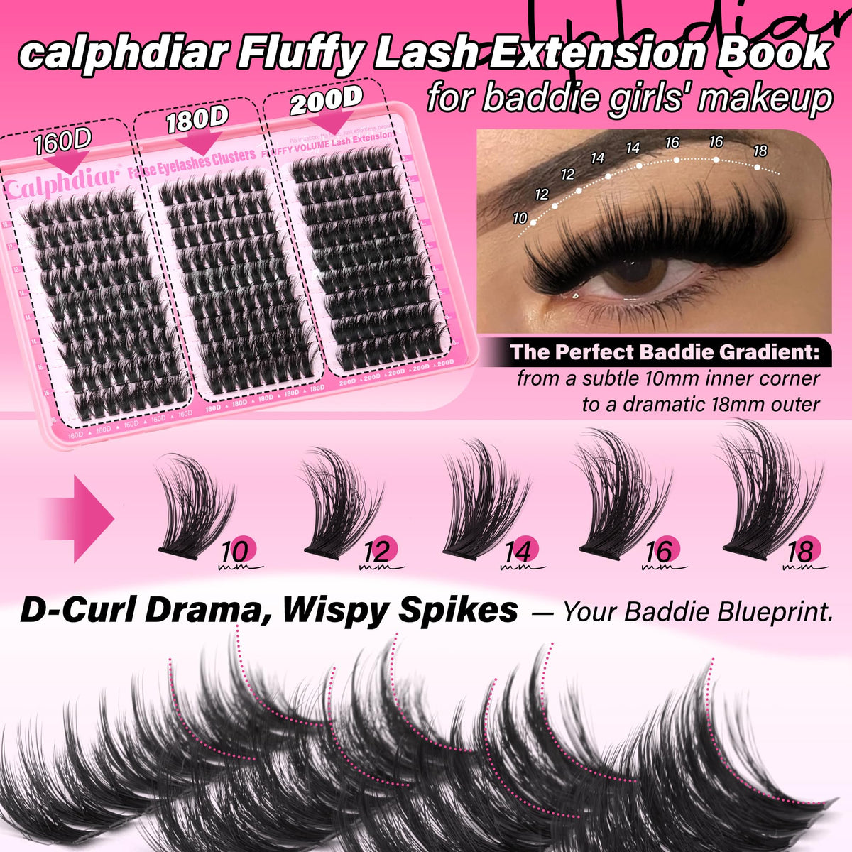 Calphdiar Bottom Lash Clusters enhance baddie eye looks. Soft D-Curl, wispy spikes. Trusted by CuratCart.
