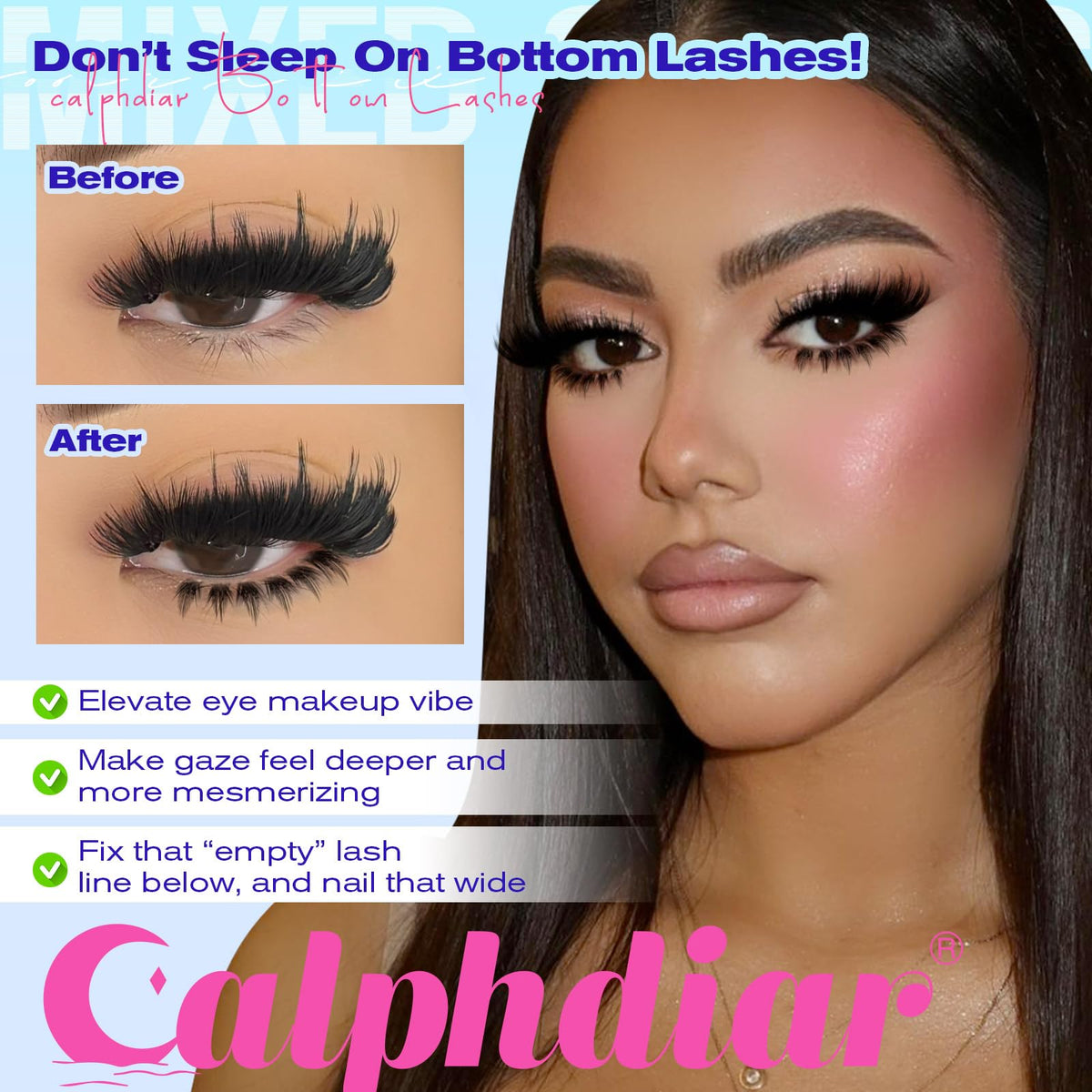 Achieve mesmerizing eyes with Calphdiar Bottom Lash Clusters. 100% authentic, enhances makeup vibe effortlessly.