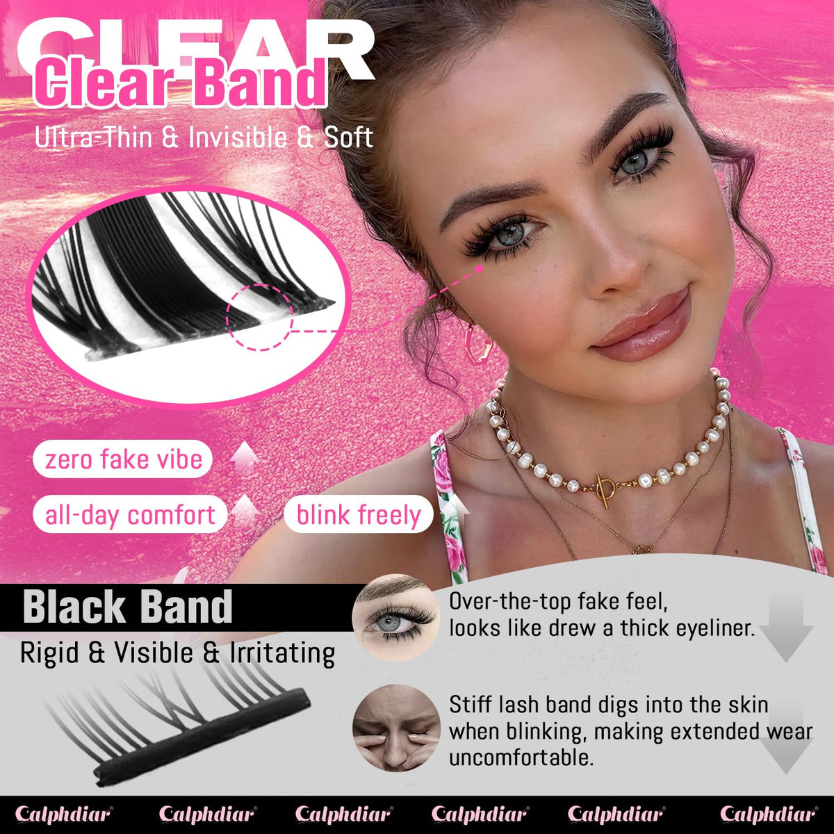 Calphdiar Fairy Eye Bottom Lash Clusters feature ultra-thin clear bands for comfort, ensuring a natural look. Verified by CuratCart.