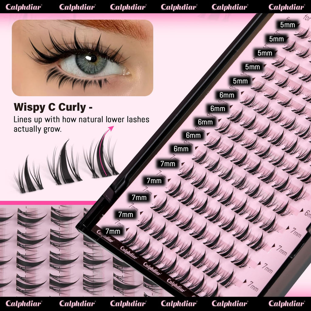 Calphdiar Bottom Lash Clusters for fairy-like eyes. Features wispy, C curly lashes in various lengths for natural enhancement.