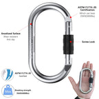 Premium heavy duty screw locking carabiner with wear-resistant anodized surface, certified for 25KN by Curat Cart.