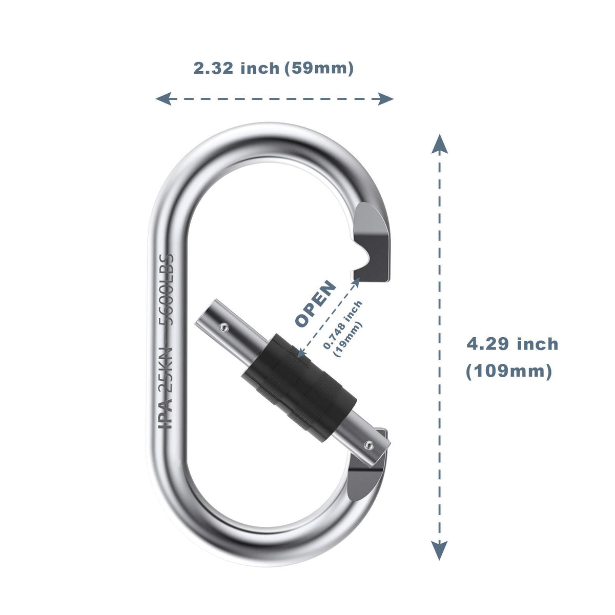 Heavy Duty Screw Locking Carabiner with dimensions, 100% Authentic and available at Curat Cart in India.